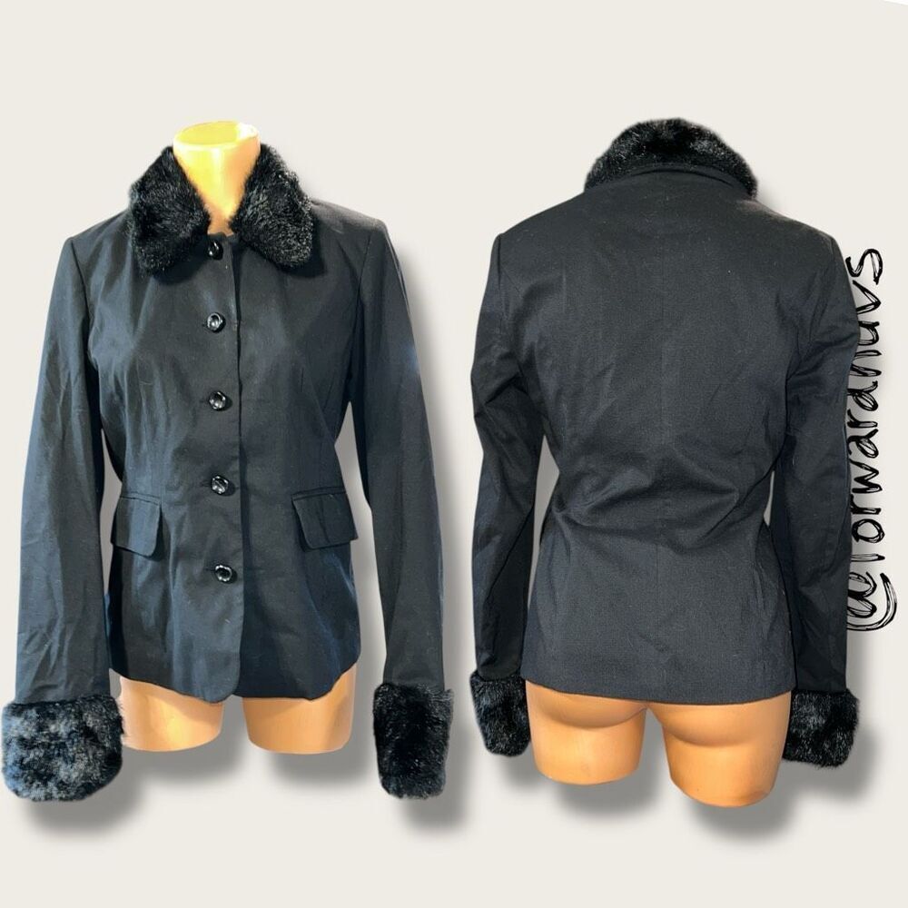 Apart Impressions Faux Fur Trimmed Jacket – Black Wool Blend – Size 4